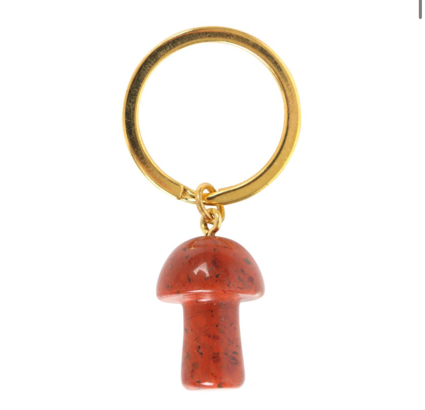 Red Jasper Crystal Mushroom Keyring