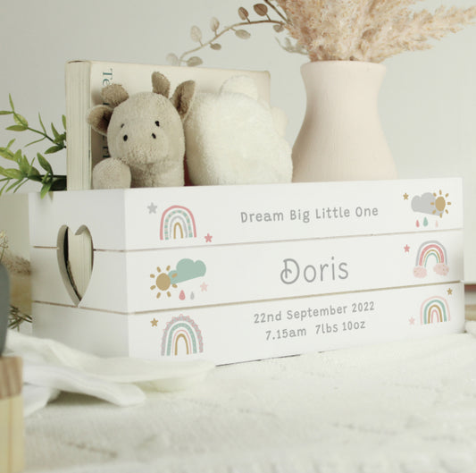 Personalised Rainbow White Wooden Crate