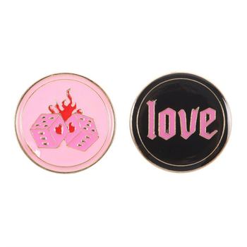 Flaming Dice and Love Pin Badge Set