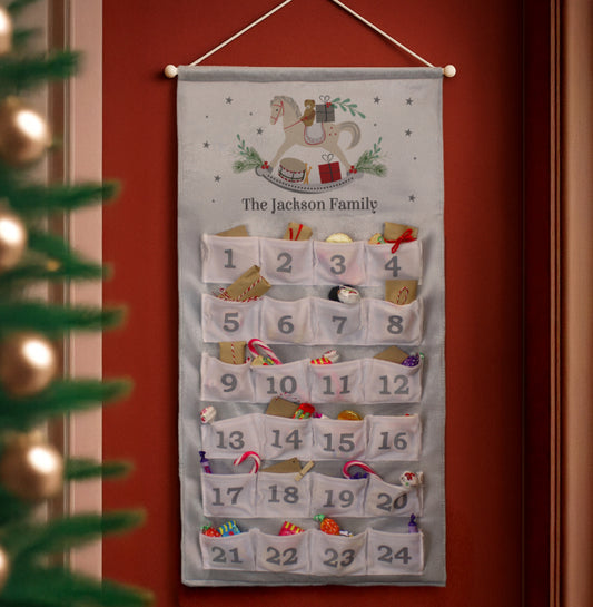 Personalised Rocking Horse Advent Calendar In Silver Grey