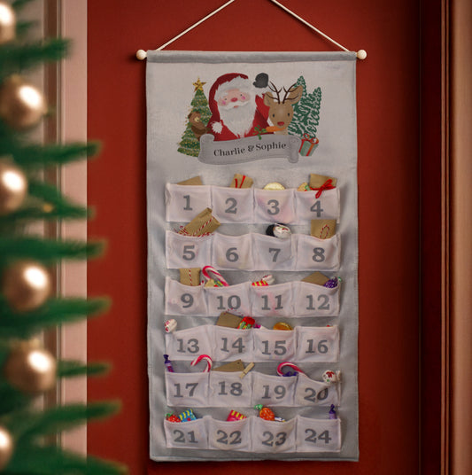 Personalised Santa Advent Calendar In Silver Grey