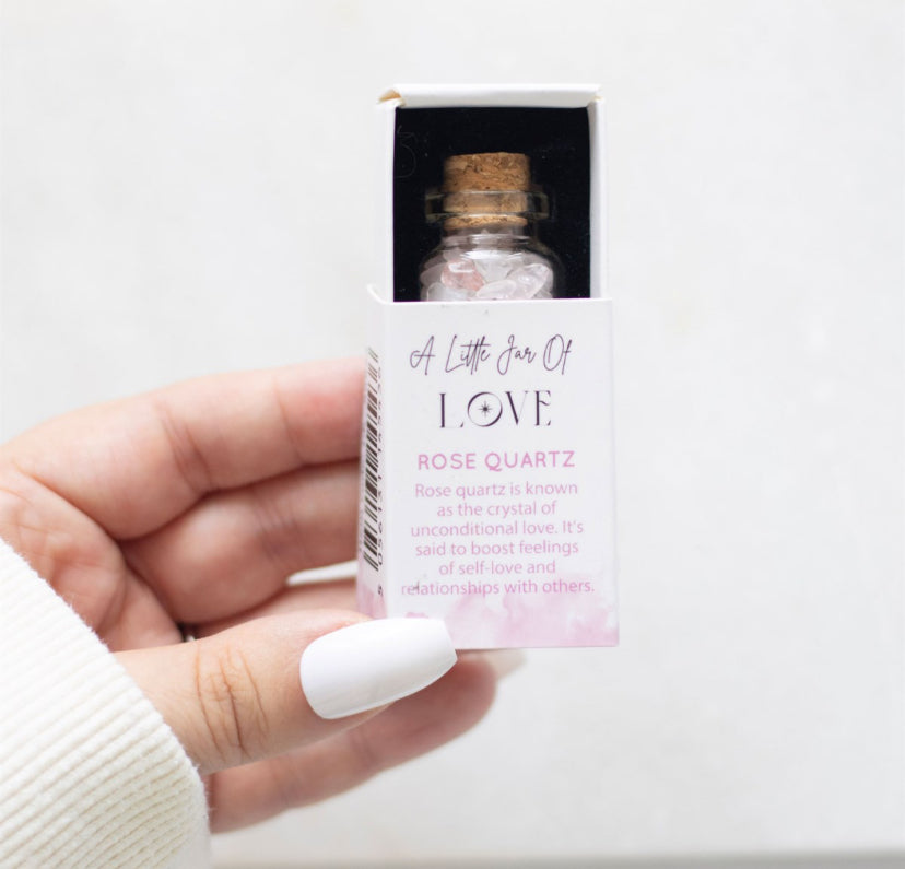 JAR OF LOVE ROSE QUARTZ CRYSTAL IN A MATCHBOX