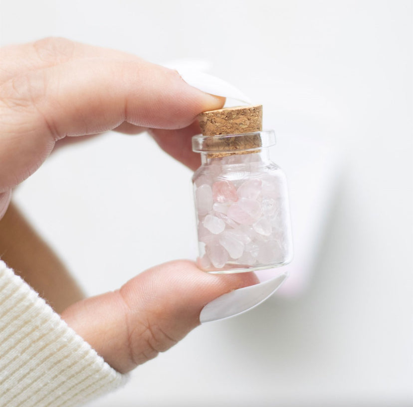 JAR OF LOVE ROSE QUARTZ CRYSTAL IN A MATCHBOX