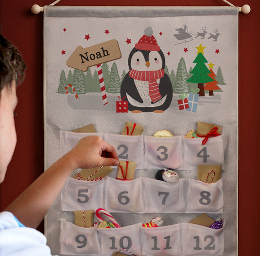 Personalised Christmas Penguin Advent Calendar In Silver Grey