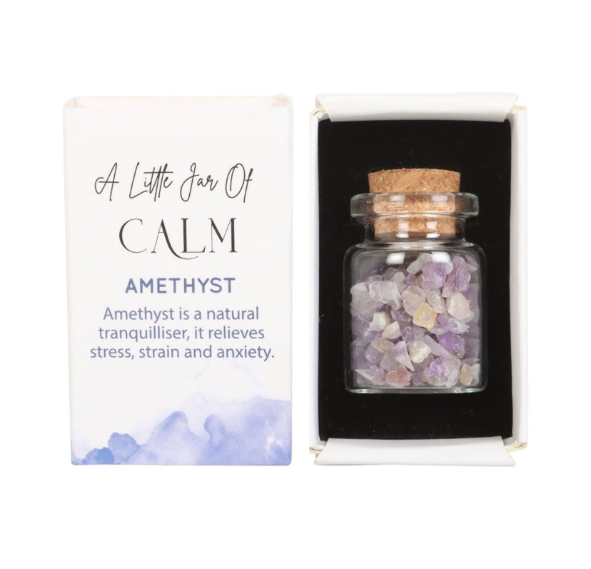 Jar of Calm Amethyst Crystal in a Matchbox