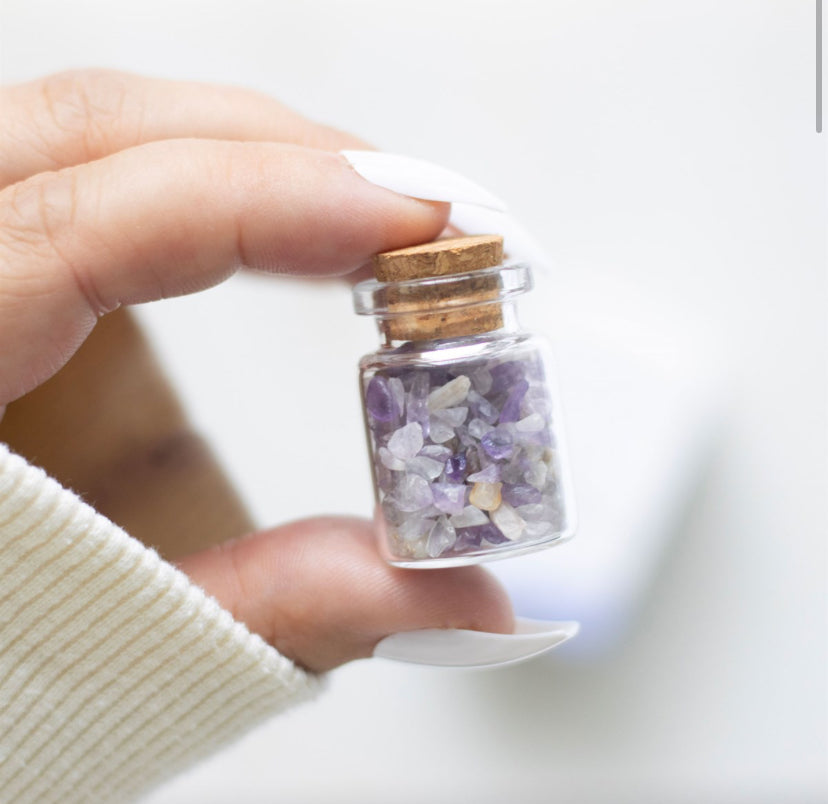 Jar of Calm Amethyst Crystal in a Matchbox