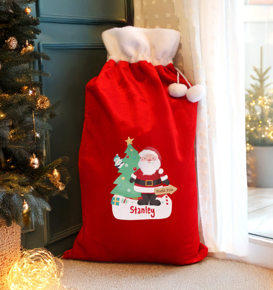 Personalised Santa Luxury Pom Pom Red Sack