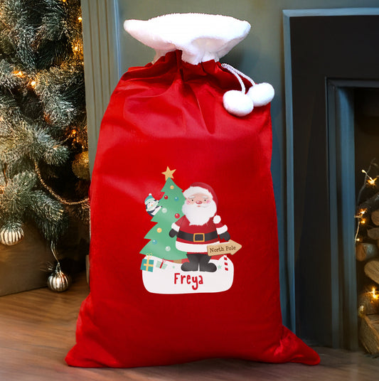 Personalised Santa Luxury Pom Pom Red Sack