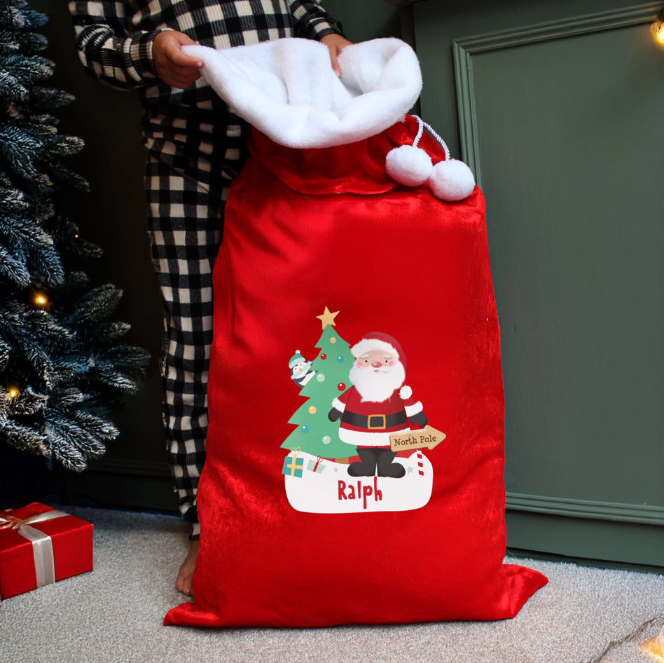 Personalised Santa Luxury Pom Pom Red Sack