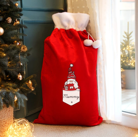 Personalised Gonk Family Red Christmas Sack - Female