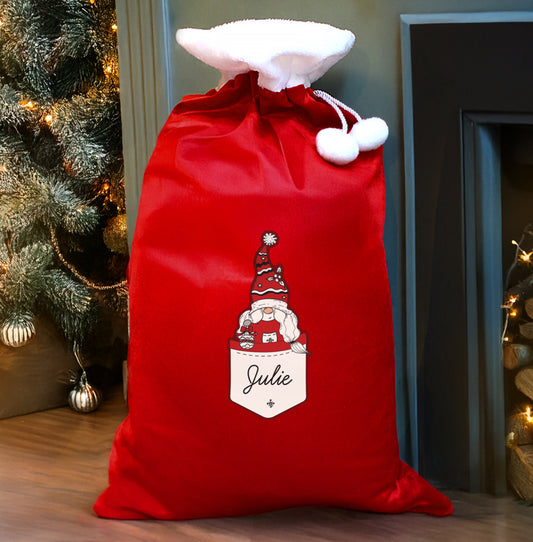 Personalised Gonk Family Red Christmas Sack - Female