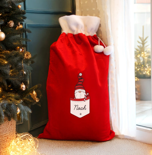 Personalised Gonk Family Red Christmas Sack - Boy