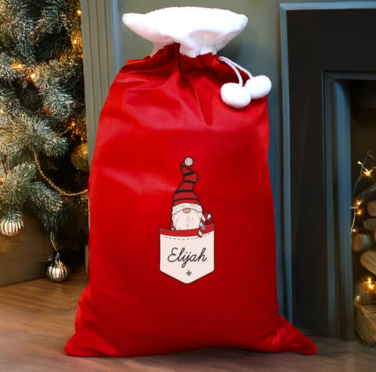 Personalised Gonk Family Red Christmas Sack - Boy