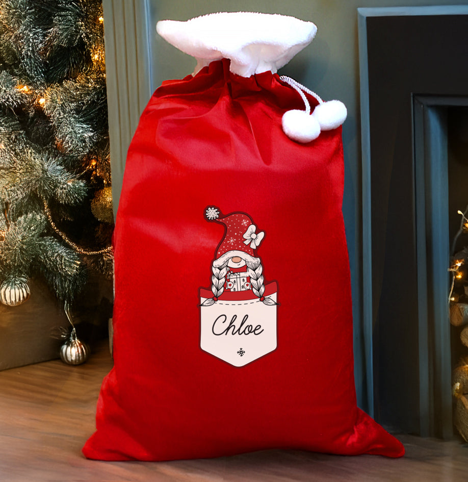 Personalised Gonk Family Red Christmas Sack - Girl
