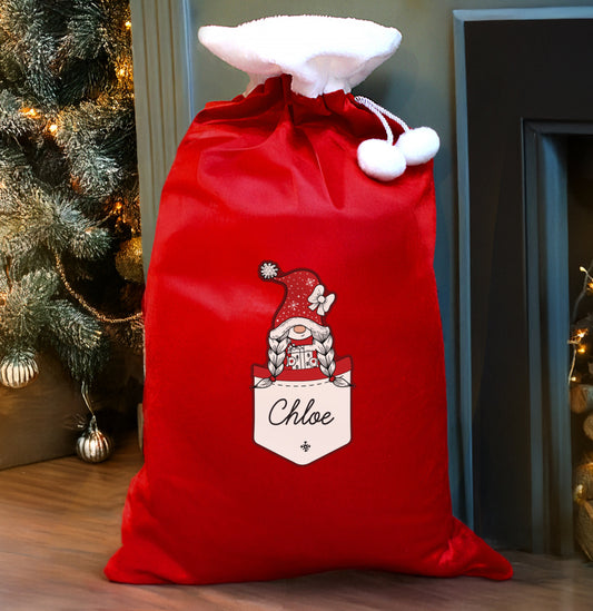 Personalised Gonk Family Red Christmas Sack - Girl