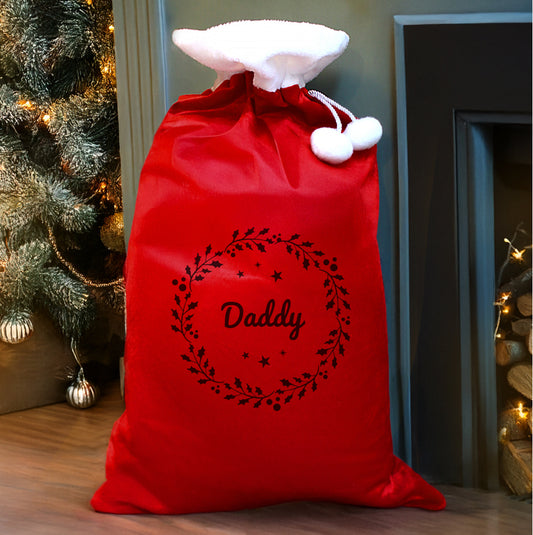 Personalised Holly Red Christmas Sack
