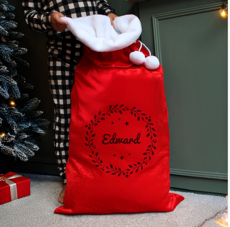 Personalised Holly Red Christmas Sack