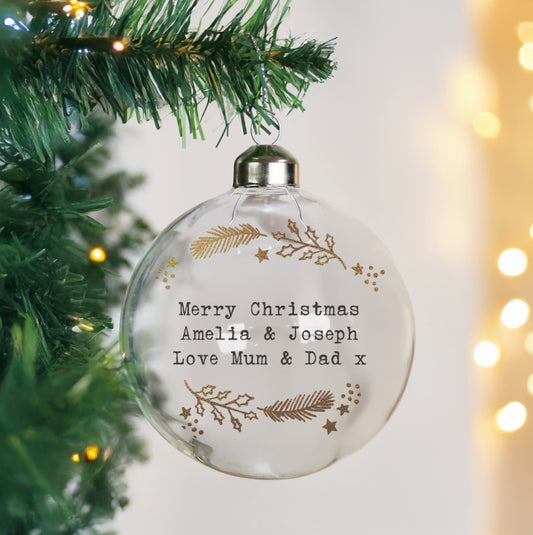 Personalised Gold Wreath Glass Bauble