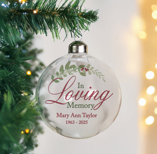 Personalised In Loving Memory Glass Bauble