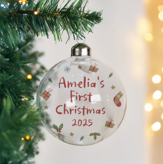 Personalised First Christmas Glass Bauble