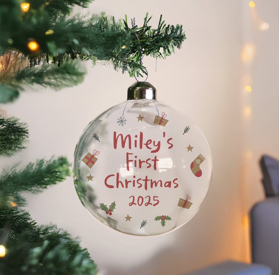 Personalised First Christmas Glass Bauble