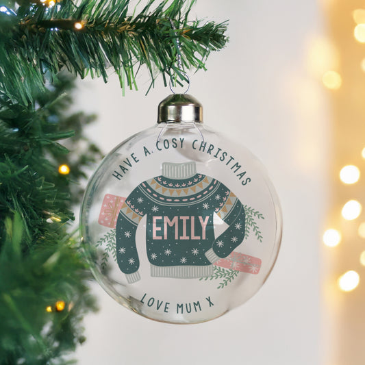 Personalised Cosy Christmas Glass Bauble