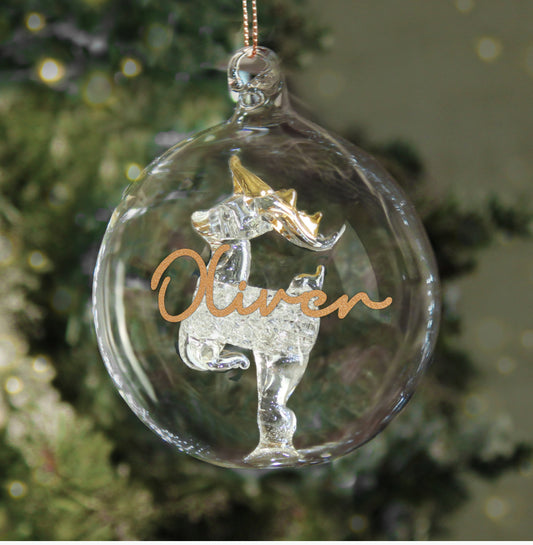 Personalised Gold Glitter Name Only Reindeer Glass Bauble