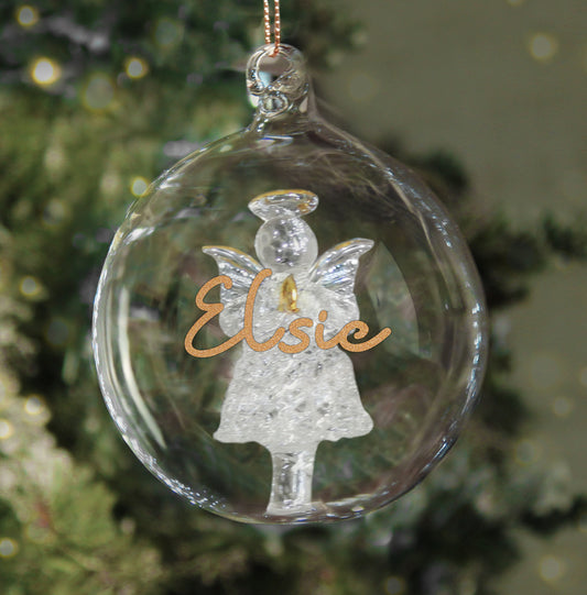 Personalised Gold Glitter Name Only Angel Glass Bauble