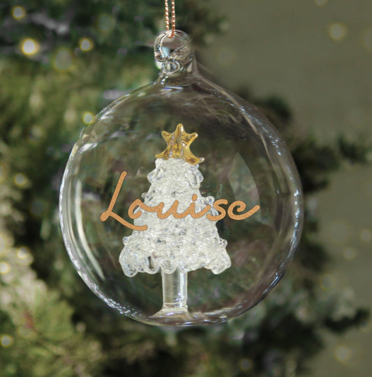 Personalised Gold Glitter Name Only Tree Glass Bauble
