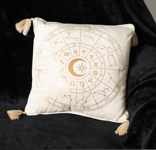 35cm Square Off White Astrology Wheel Cushion