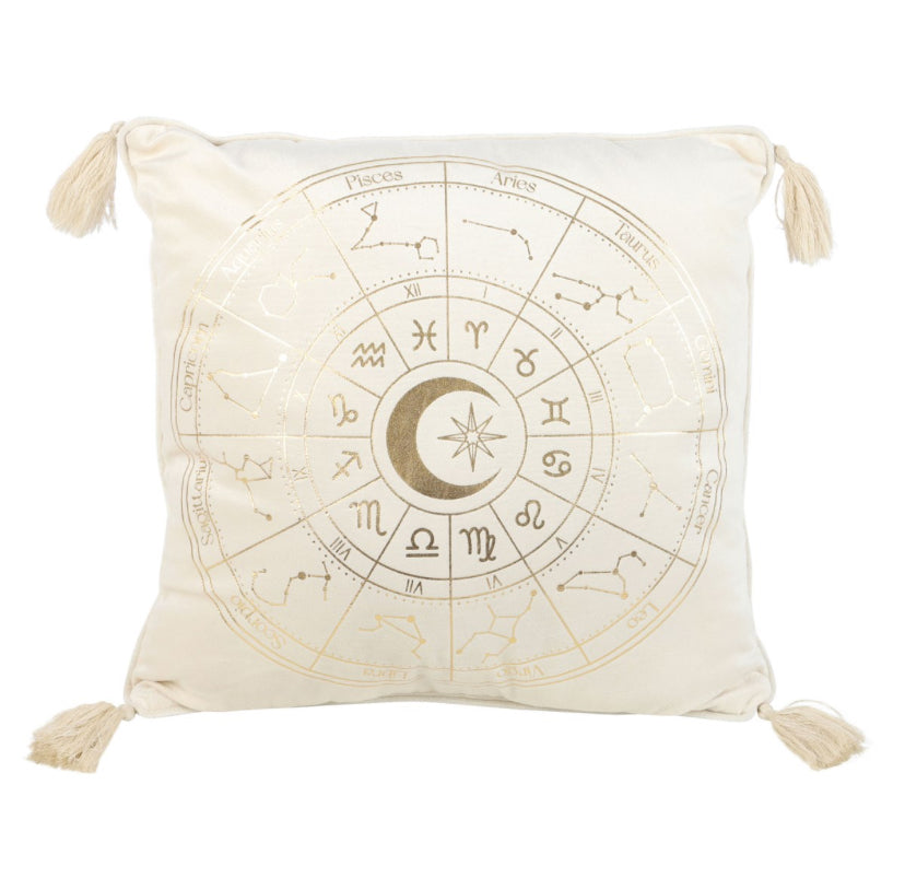 35cm Square Off White Astrology Wheel Cushion