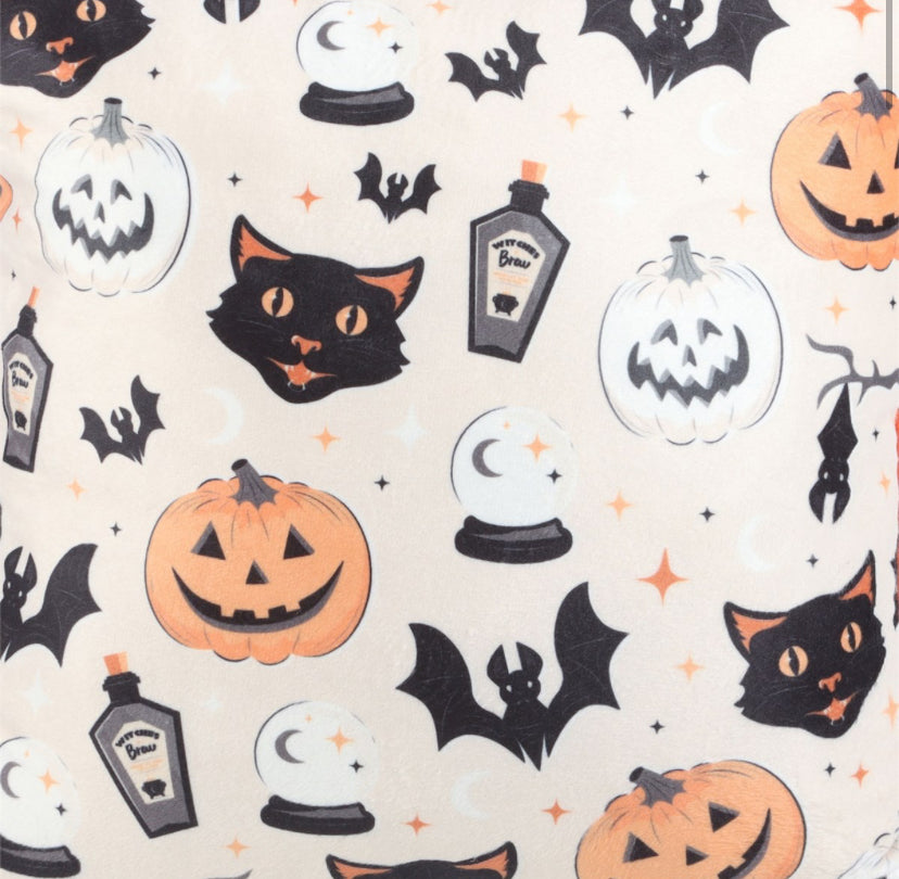 35cm Square Spooky Cat and Pumpkin Print Cushion