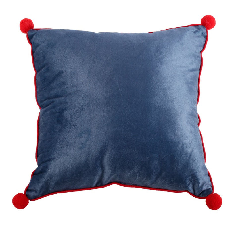 35cm Square Gnome Print Cushion with Pom Poms