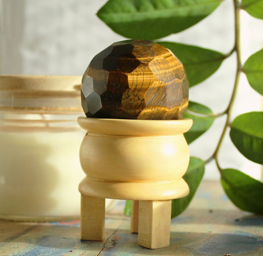 Gemstone Faceted Healing Ball & Stand - Tigereye