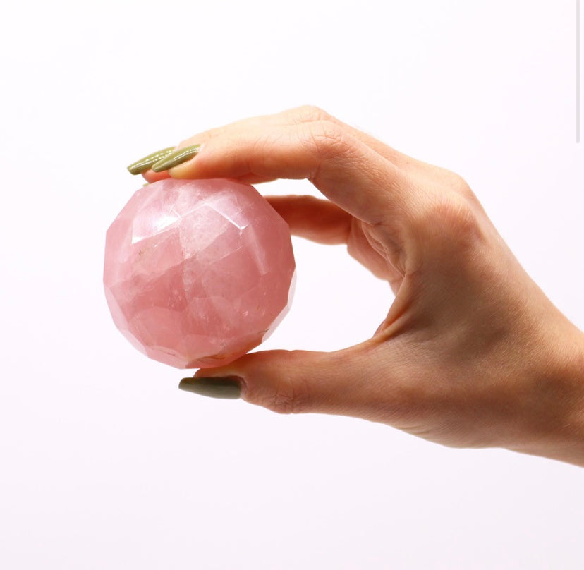 Gemstone Faceted Healing Ball & Stand - Rose Quartz