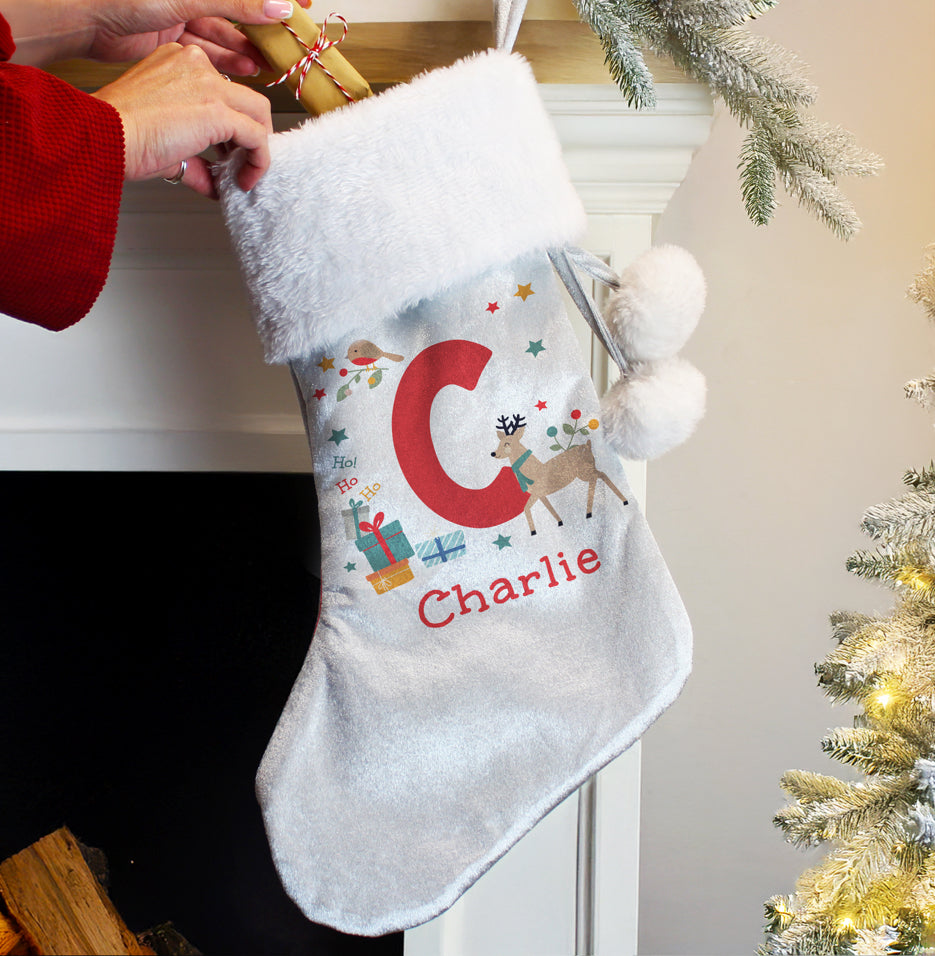 Personalised Initial Reindeer Christmas Stocking