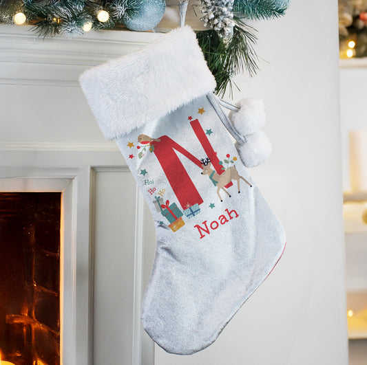 Personalised Initial Reindeer Christmas Stocking