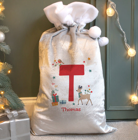 Personalised Initial Reindeer Christmas Sack