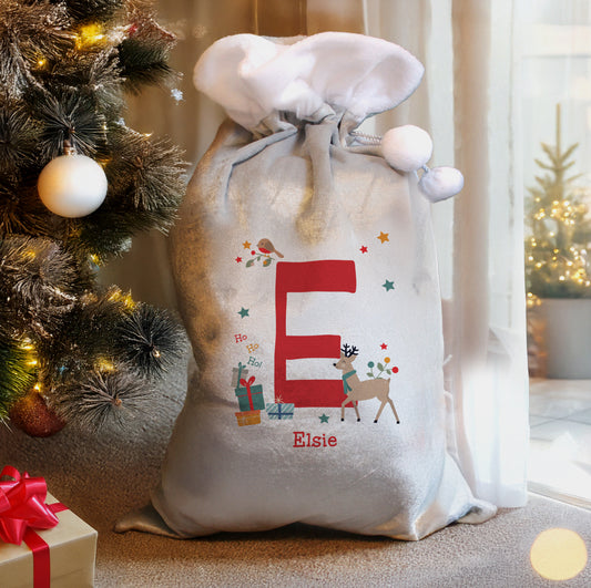 Personalised Initial Reindeer Christmas Sack