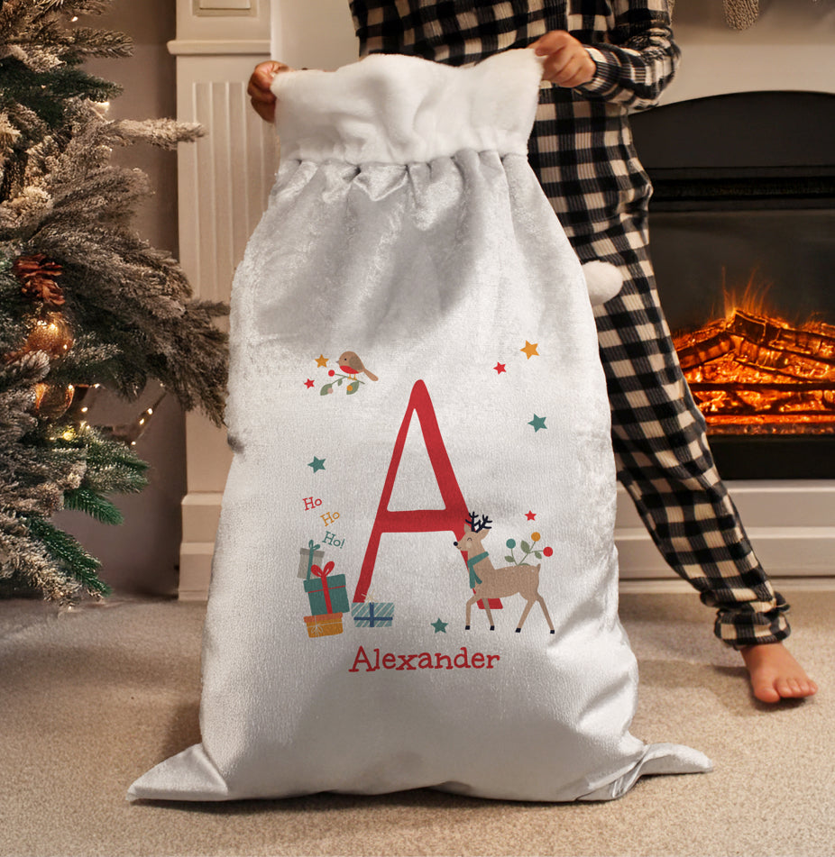 Personalised Initial Reindeer Christmas Sack