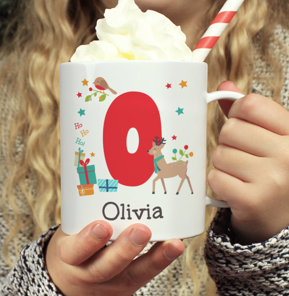 Personalised Initial Reindeer Christmas Plastic Mug