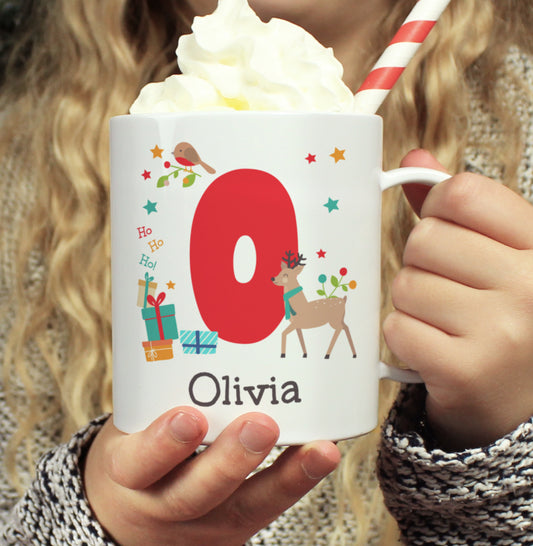 Personalised Initial Reindeer Christmas Plastic Mug