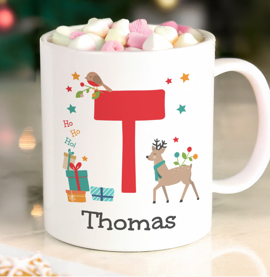 Personalised Initial Reindeer Christmas Plastic Mug