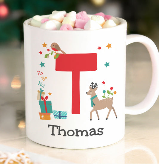 Personalised Initial Reindeer Christmas Plastic Mug