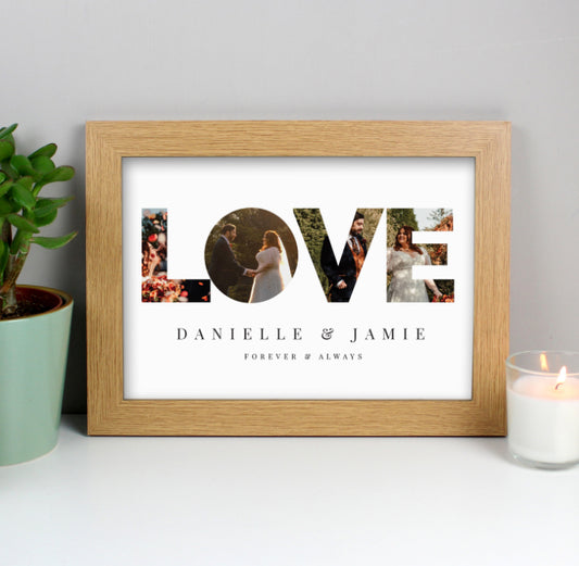 Personalised LOVE Photo Upload Oak A4 Framed Print