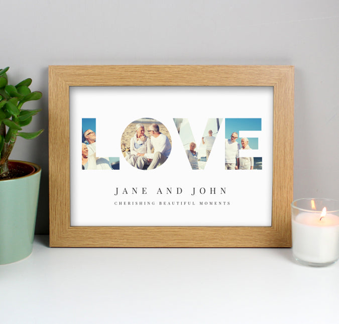 Personalised LOVE Photo Upload Oak A4 Framed Print