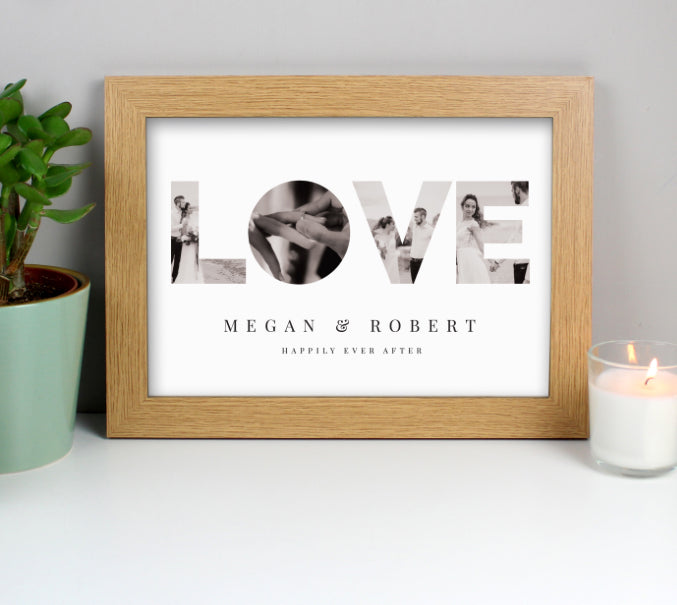 Personalised LOVE Photo Upload Oak A4 Framed Print