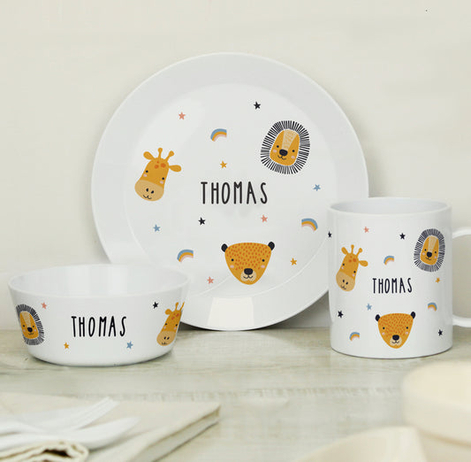 Personalised Safari Animals Plastic Childrens Breakfast Set