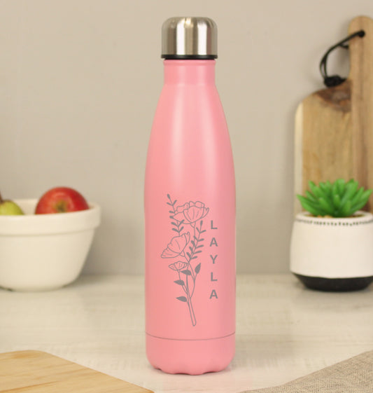 Personalised Floral Pink Metal Insulated Drinks Bottle