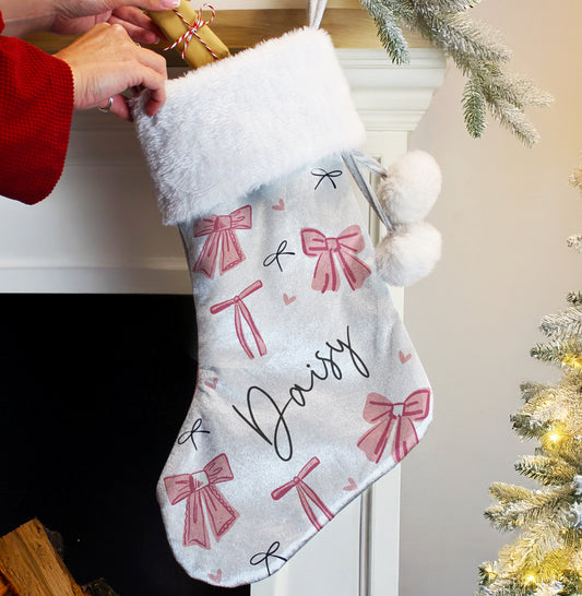 Personalised Pink Bow Christmas Stocking